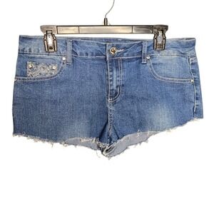 One 5 One Denim Shorts Rhinestone‎ Pockets Frayed Hem Blue Size 10